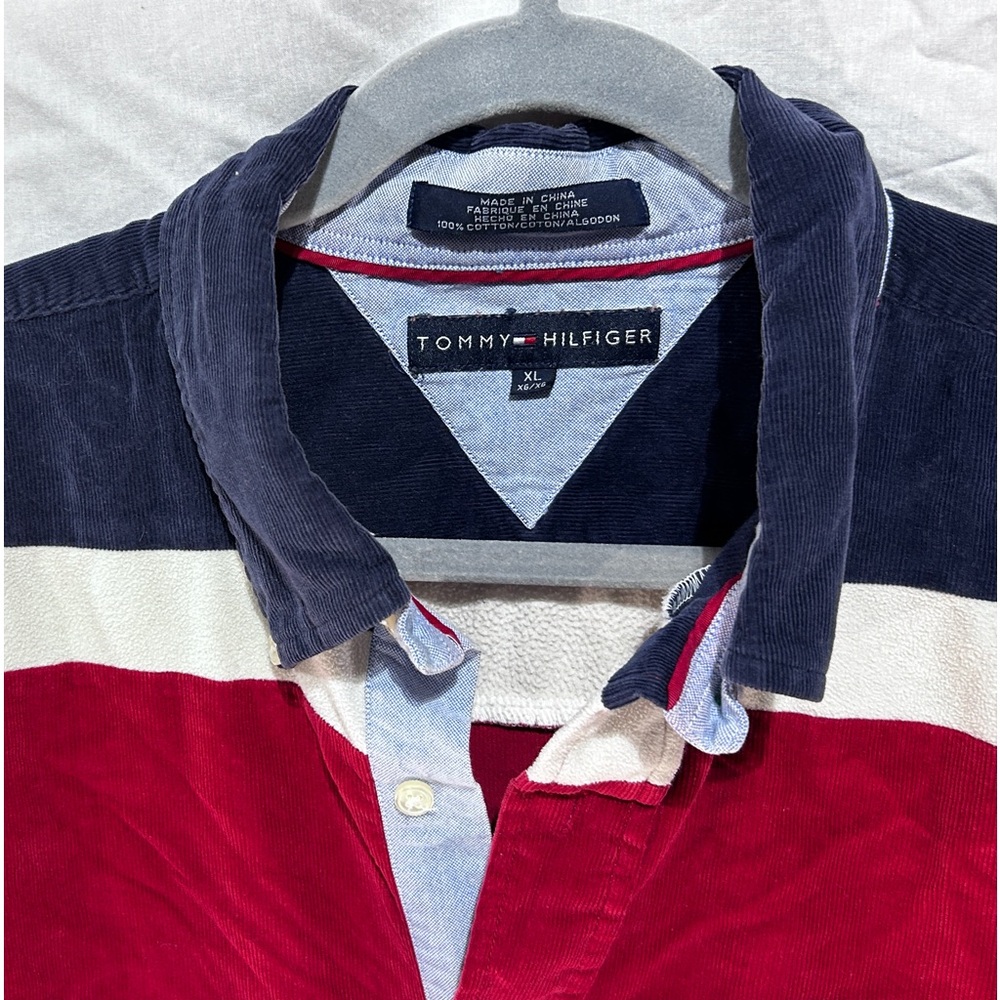 Vintage Tommy Hilfiger Corduroy Shirt Men’s Long Sleeve Y2K Red White Blue XL - Picture 10 of 13